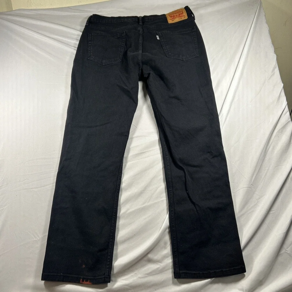 Levi’s 514 Jeans Mens Size 34x30 Black Straight Fit White Tab 5 Pocket Stain !